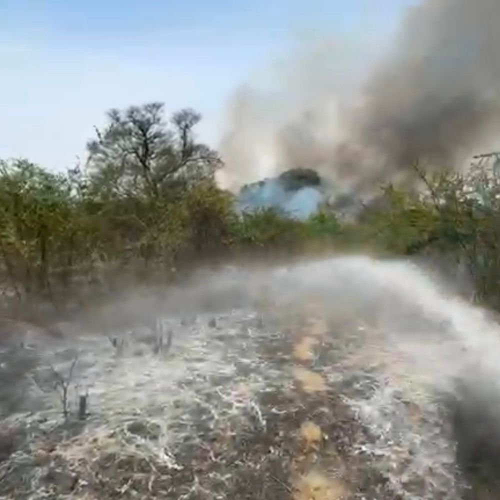 उकलाना में रेलवे स्टेशन के पास लगी आग:गर्मी के कारण सुखी झाड़ियां जली, फायर ब्रिगेड की टीम ने पाया काबू