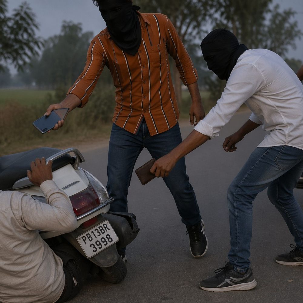 संगरूर में स्कूटी सवार से मोबाइल-पर्स छीना:बाइक सवार युवकों ने टक्कर मारकर गिराया, फिर की वारदात, पुलिस ने तीन को पकड़ा