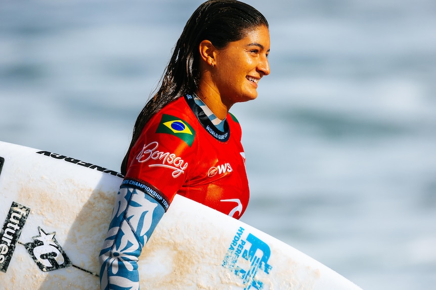 Brazil’s Luana Silva elated after beating Stephanie Gilmore at Bells Beach