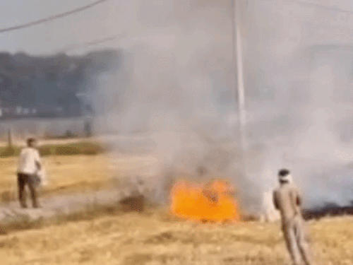 घरौंडा में भाकियू जिला अध्यक्ष के खेत में लगी आग:एक एकड़ गेहूं की फसल के अवशेष जले, बिजली विभाग पर लगाए लापरवाही के आरोप