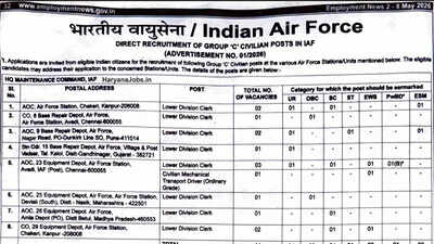IAF recruitment 2026 notification released for Group C, LDC, typist, and driver posts; check details here