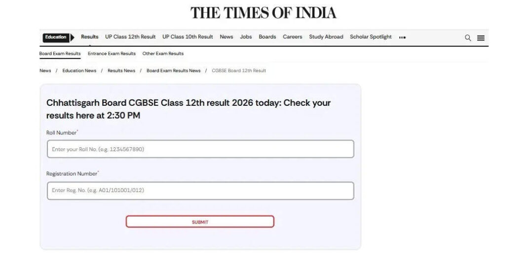 Check CG Board 12th Results Online