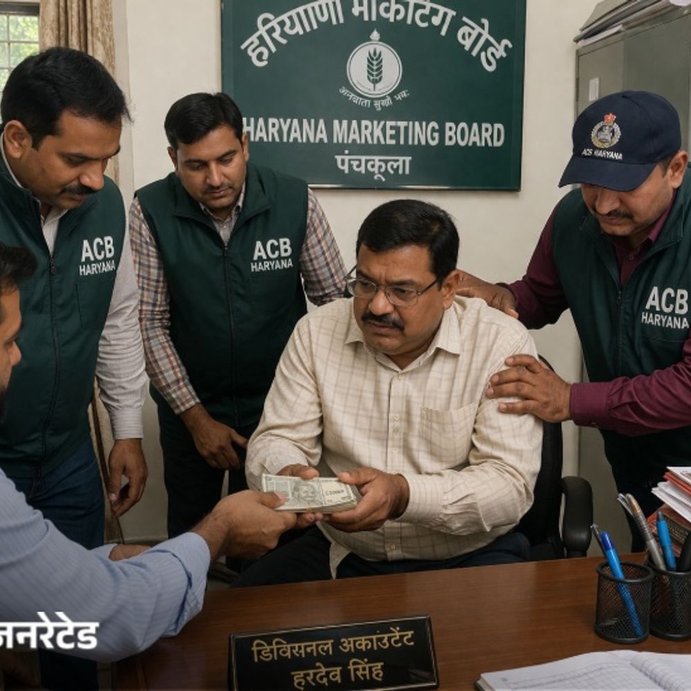 पंचकूला में मार्केटिंग बोर्ड अकाउंटेंट रिश्वत लेते गिरफ्तार:ACB ने 23 हजार रुपए लेते रंगे हाथों पकड़ा; बिल पास करने की एवज में मांगे पैसे