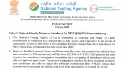 NEET UG re-exam 2026: NTA extends exam window to 195 minutes, adds rough work pages