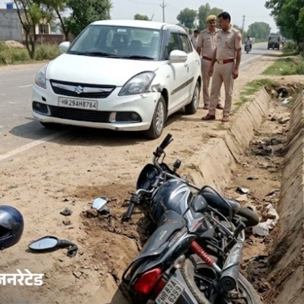 जींद में सड़क हादसे में 12वीं के छात्र की मौत:माता बनभौरी से कैथल लौट रहे थे; कार की टक्कर से नाले में गिरे, मौसेरा भाई घायल