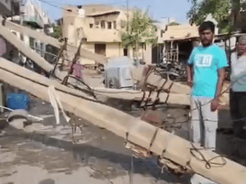 11kV Line Pole & Transformer Fall On House, Family Trapped Safely