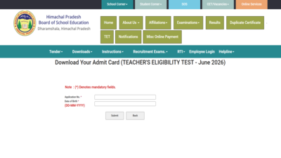 HP TET admit card 2026 released at hpbose.org: Direct link to download hall tickets here