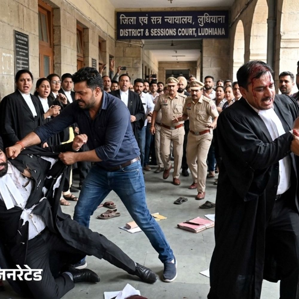 लुधियाना कोर्ट कॉम्प्लेक्स में बवाल:वकील पर जानलेवा हमला,कोर्ट के बाहर कपड़े फाड़े;बचाने आए साथी वकील पर भी तेज धार हथियार से वार