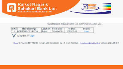 RNSB Apprentice Peon recruitment 2026: Apply online at jobs.rnsb.bank.in for Rajkot vacancies before June 27