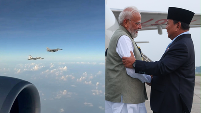 Watch: PM Modi escorted by fighter jets in Indonesia, welcomed by president Subianto at airport | India News