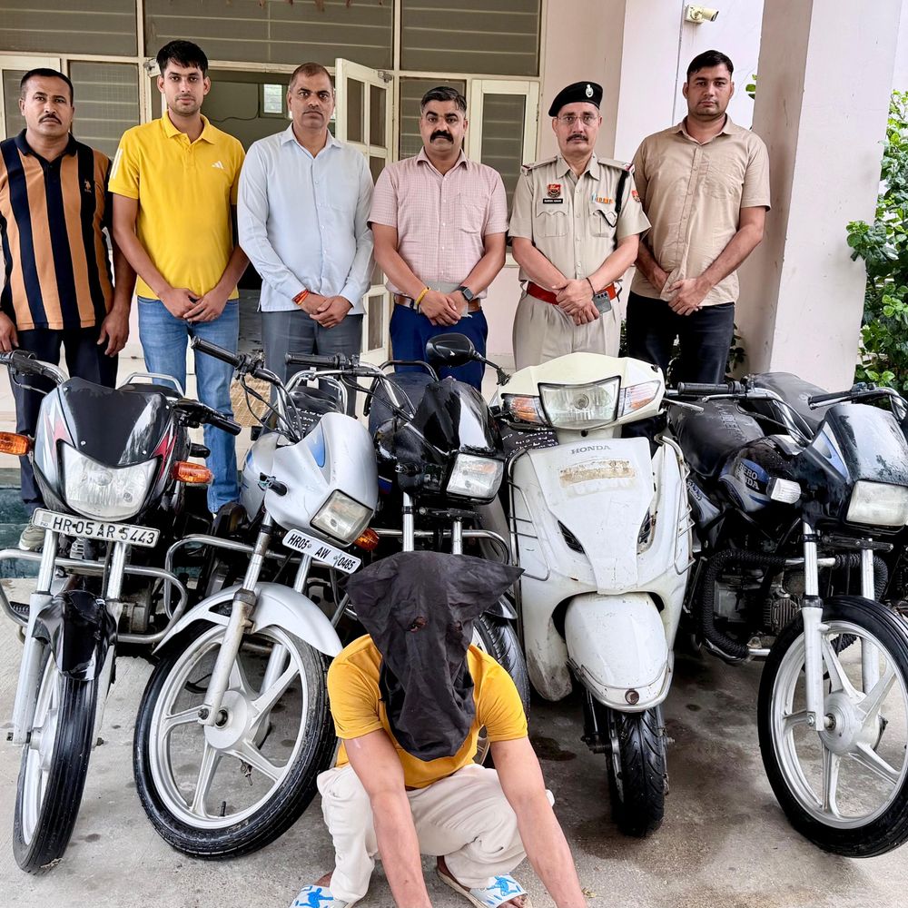 करनाल में वाहन चोर गिरफ्तार:5 बाइक और एक स्कूटी बरामद; यमुनानगर का रहने वाला, चोरी के कई मामलों का खुलासा
