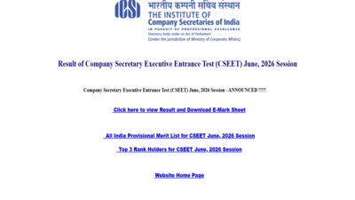 ICSI CSEET June 2026 result released at icsi.edu: Direct link to download scorecards here