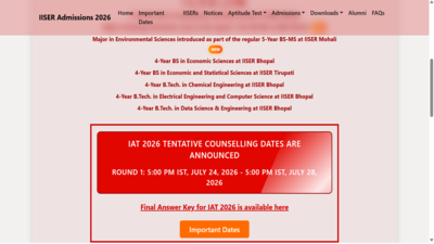 IISER 2026 counselling schedule released, round 1 admission starts July 24: Check details