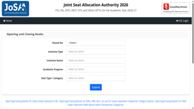 JoSAA Round 3 cutoff 2026 released at josaa.nic.in; here’s how to check