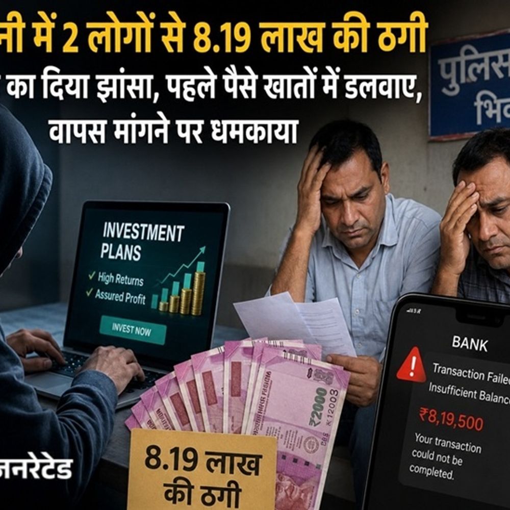 भिवानी में 2 लोगों से 8.19 लाख की ठगी:निवेश का दिया झांसा, पहले पैसे खातों में डलवाए, वापस मांगने पर धमकाया