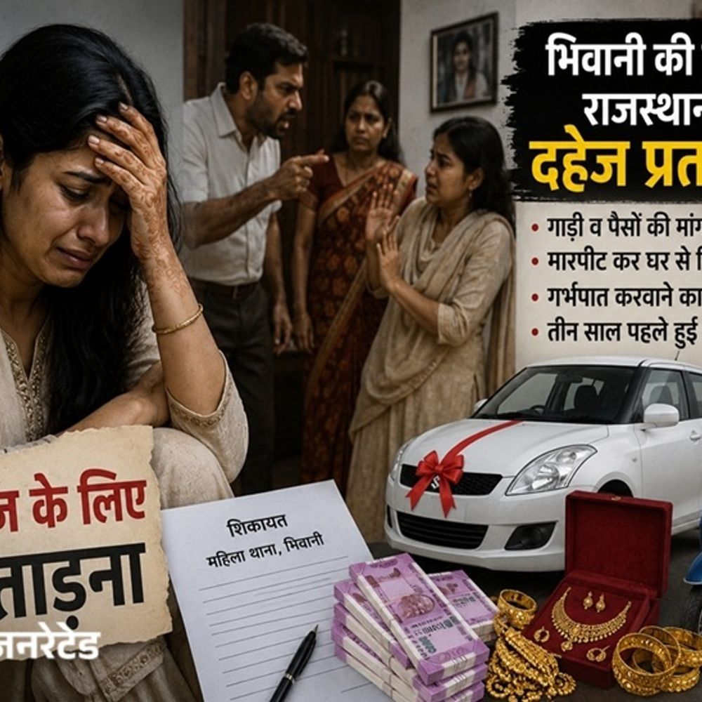 भिवानी की बेटी से राजस्थान में दहेज प्रताड़ना:तीन साल पहले हुई थी शादी, गाड़ी व पैसों के लिए किया परेशान
