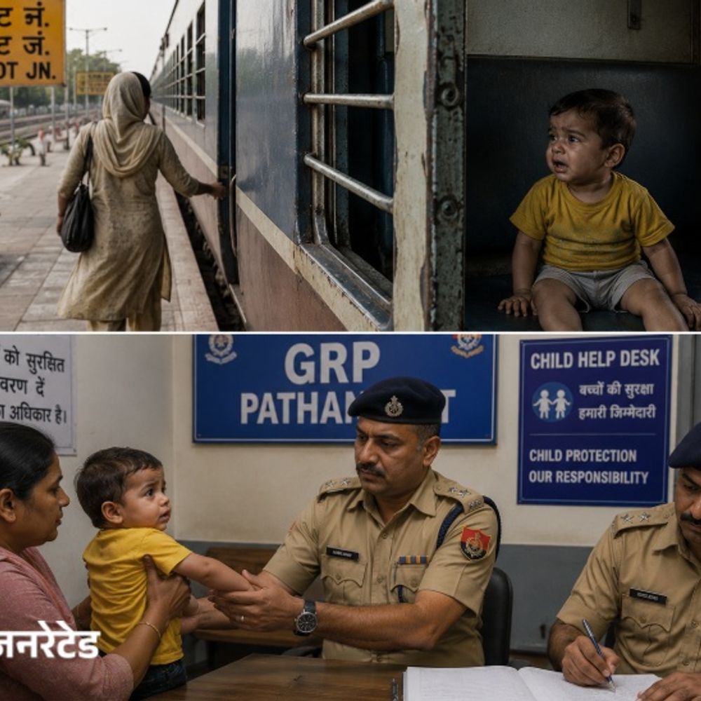पठानकोट में महिला का शर्मनाक कारनामा:चलती ट्रेन में मासूम बच्चे को लावारिस छोड़कर महिला फरार; GRP ने अनाथ आश्रम पहुंचाया