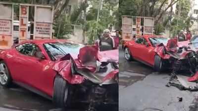 Speeding Ferrari worth Rs 3.5 crore crashes into apartment gate in Hyderabad’s Jubilee Hills | Hyderabad News